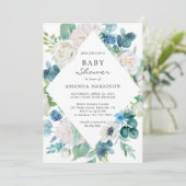 Sage Green Blue White Botanical Floral Baby shower Kaart (Staand voorkant)