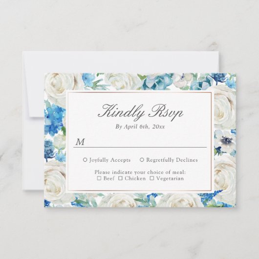 Sage Green Blue White Botanical Floral Border RSVP (Voorkant)