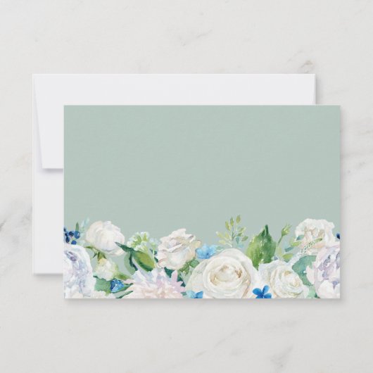 Sage Green Blue White Botanical Floral Border RSVP (Achterkant)