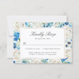 Sage Green Blue White Botanical Floral Border RSVP Kaartje
