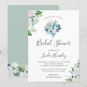 Sage Green Blue White Floral Bouquet Vrijgezellenf Kaart