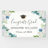 Sage Green Blue White Floral Graduation Party Spandoek (Horizontaal)