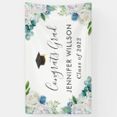 Sage Green Blue White Floral Graduation Party Spandoek (Verticaal)