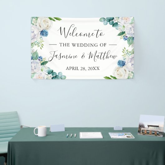 Sage Green Blue White Floral Wedding Party Spandoek (Beurs)