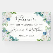Sage Green Blue White Floral Wedding Party Spandoek (Horizontaal)