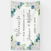 Sage Green Blue White Floral Wedding Party Spandoek (Verticaal)