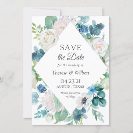 Sage Green Blue White Garden Floral Wedding Save The Date