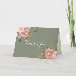 Sage Green Blush Bloemen Huwelijk Bedankt Card