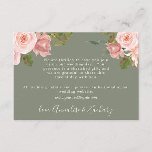 Sage Green Blush Bloemen Trouwruimte Kaart (Voorkant)