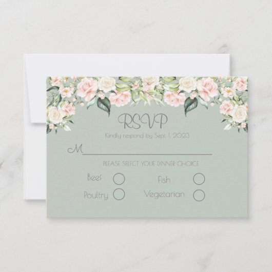 Sage Green Blush Floral Elegant Weddding RSVP (Voorkant)