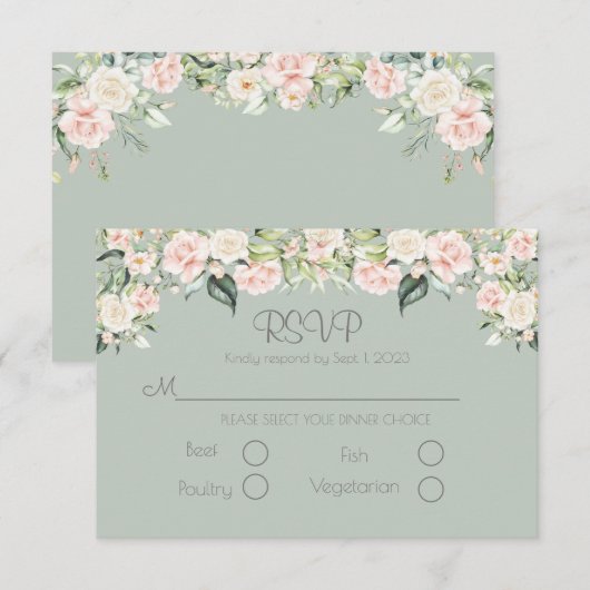 Sage Green Blush Floral Elegant Weddding RSVP (Voorkant / Achterkant)