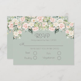 Sage Green Blush Floral Elegant Weddding RSVP