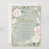 Sage Green Blush Floral Waterverf Wedding Kaart (Voorkant)