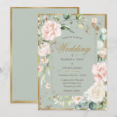 Sage Green Blush Floral Waterverf Wedding Kaart (Voorkant / Achterkant)