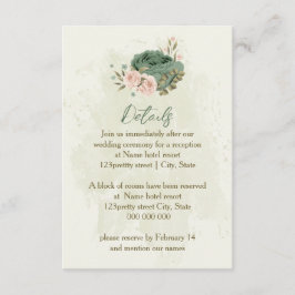 Sage Green Blush Flowers Wedding Details Informatiekaartje