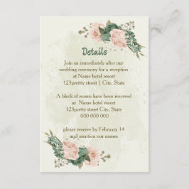 Sage Green Blush Flowers Wedding Details Informatiekaartje