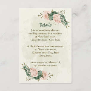 Sage Green Blush Flowers Wedding Details Informatiekaartje