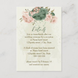 Sage Green Blush Flowers Wedding Details Informatiekaartje