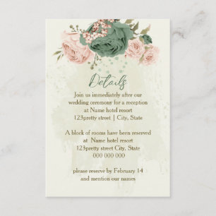 Sage Green Blush Flowers Wedding Details Informatiekaartje