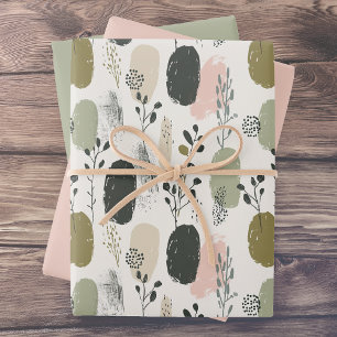 Sage Green Blush grillig gebladerte patroon Inpakpapier Vel