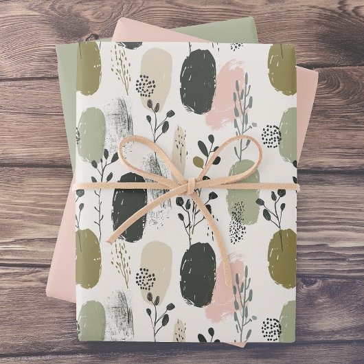 Sage Green Blush grillig gebladerte patroon Inpakpapier Vel