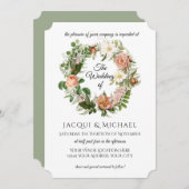 Sage Green Blush Ivory Rozen w Fern Wreath Wedding Kaart (Voorkant / Achterkant)