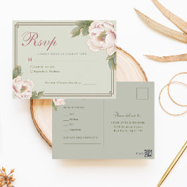 Sage Green & Blush Peony Floral Wedding RSVP Briefkaart