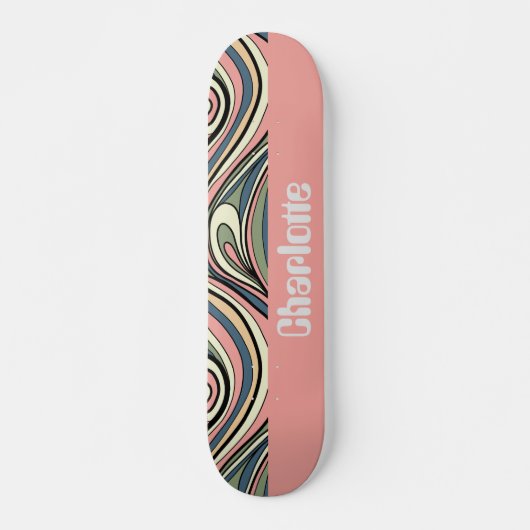 Sage Green, Blush Pink, Dusty Blue Retro Swirl Persoonlijk Skateboard (Voorkant)