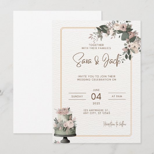 Sage Green & Blush Pink Floral Wedding Invitations Save The Date (Voorkant / Achterkant)