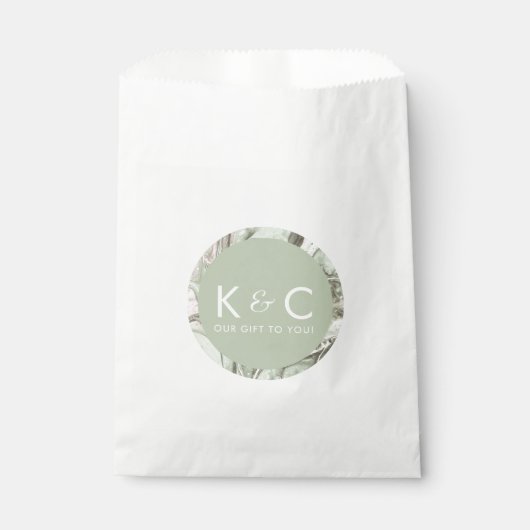 Sage Green & Blush Pink Marble Treat Favor Bag Bedankzakje (Voorkant)