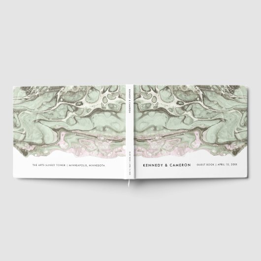 Sage Green & Blush Pink Minimalist Marble Gastenboek (Volledig)