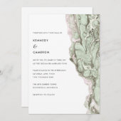 Sage Green & Blush Pink Minimalist Marble Wedding Kaart (Voorkant / Achterkant)