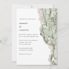 Sage Green & Blush Pink Minimalist Marble Wedding Kaart