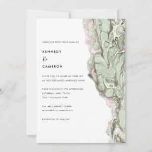 Sage Green & Blush Pink Minimalist Marble Wedding Kaart