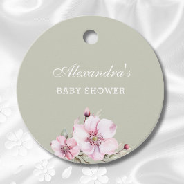 Sage Green Blush Pink Roses Baby shower Bedankt Bedankjes Labels