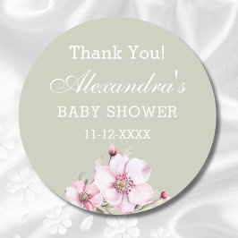 Sage Green Blush Pink Roses Baby shower Bedankt Ronde Sticker