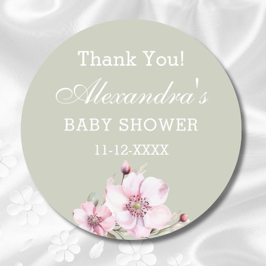 Sage Green Blush Pink Roses Baby shower Bedankt Ronde Sticker