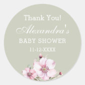 Sage Green Blush Pink Roses Baby shower Bedankt Ronde Sticker (Voorkant)