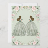 Sage Green Blush Roze Bloemen Tweeling Quinceañera Kaart (Achterkant)