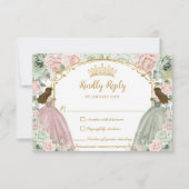 Sage Green Blush Roze Bloemen Twins XV Quinceañera RSVP Kaartje (Voorkant)