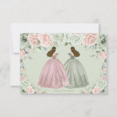 Sage Green Blush Roze Bloemen Twins XV Quinceañera RSVP Kaartje (Achterkant)