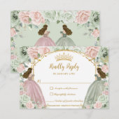 Sage Green Blush Roze Bloemen Twins XV Quinceañera RSVP Kaartje (Voorkant / Achterkant)