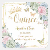 Sage Green Blush Roze Bloemen Vlinder Quinceanera Vierkante Sticker (Voorkant)