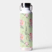 Sage Green Blush Roze Schattige Girly Boho Bloemen Waterfles (Voorkant)