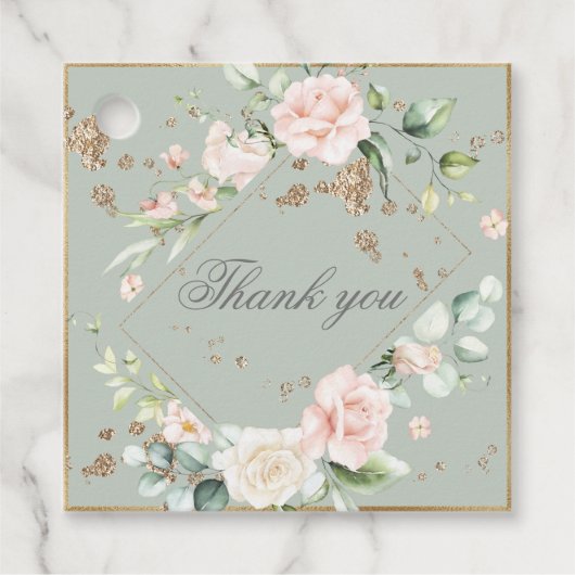 Sage Green Blush Waterverf Floral Wedding Bedankjes Labels (Voorkant)