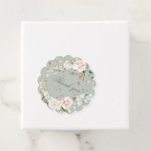 Sage Green Blush Waterverf Floral Wedding Favor T Bedankjes Labels (In situ)