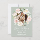 Sage Green Blush Waterverf Foto Floral Wedding Save The Date (Voorkant)