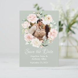 Sage Green Blush Waterverf Foto Floral Wedding Save The Date