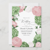Sage Green, Blush & White Floral Wedding Kaart (Voorkant)