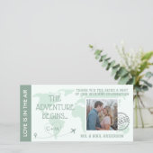 Sage Green Boarding Pass Destination Wedination Bedankkaart (Staand voorkant)